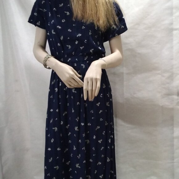 Arizona Jean Co. Navy Floral Short Sleeve Cut-out Back Button Dress NWT XXL - Picture 1 of 4